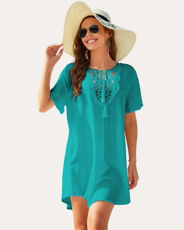 Ekouaer Women Lace V-Neck Beach Coverups Dress (US Only) made by Ekouaer