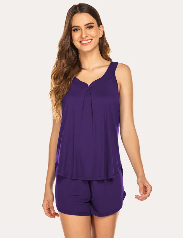 Ekouaer Wide Strap Tank Tops Shorts Pajamas Set (US Only) sold by Ekouaer