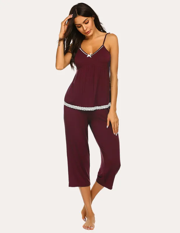 Ekouaer Lace Bow Camisole Pants Pajamas Set (US Only) made by Ekouaer