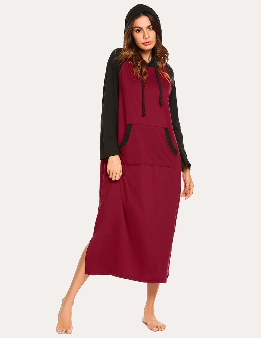 Ekouaer Contrast Color Hooded Nightdress (US Only) sold by Ekouaer product image thumbnail 5