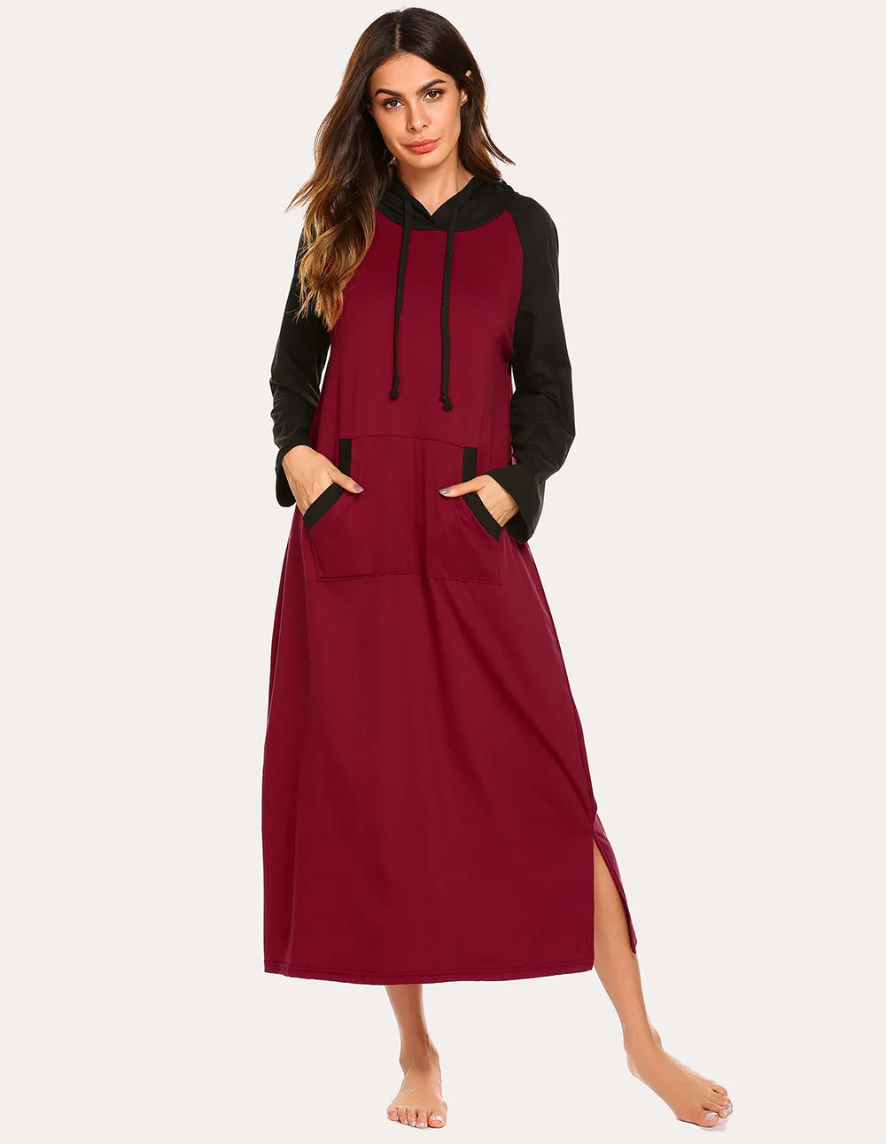 Ekouaer Contrast Color Hooded Nightdress (US Only) sold by Ekouaer product image thumbnail 3