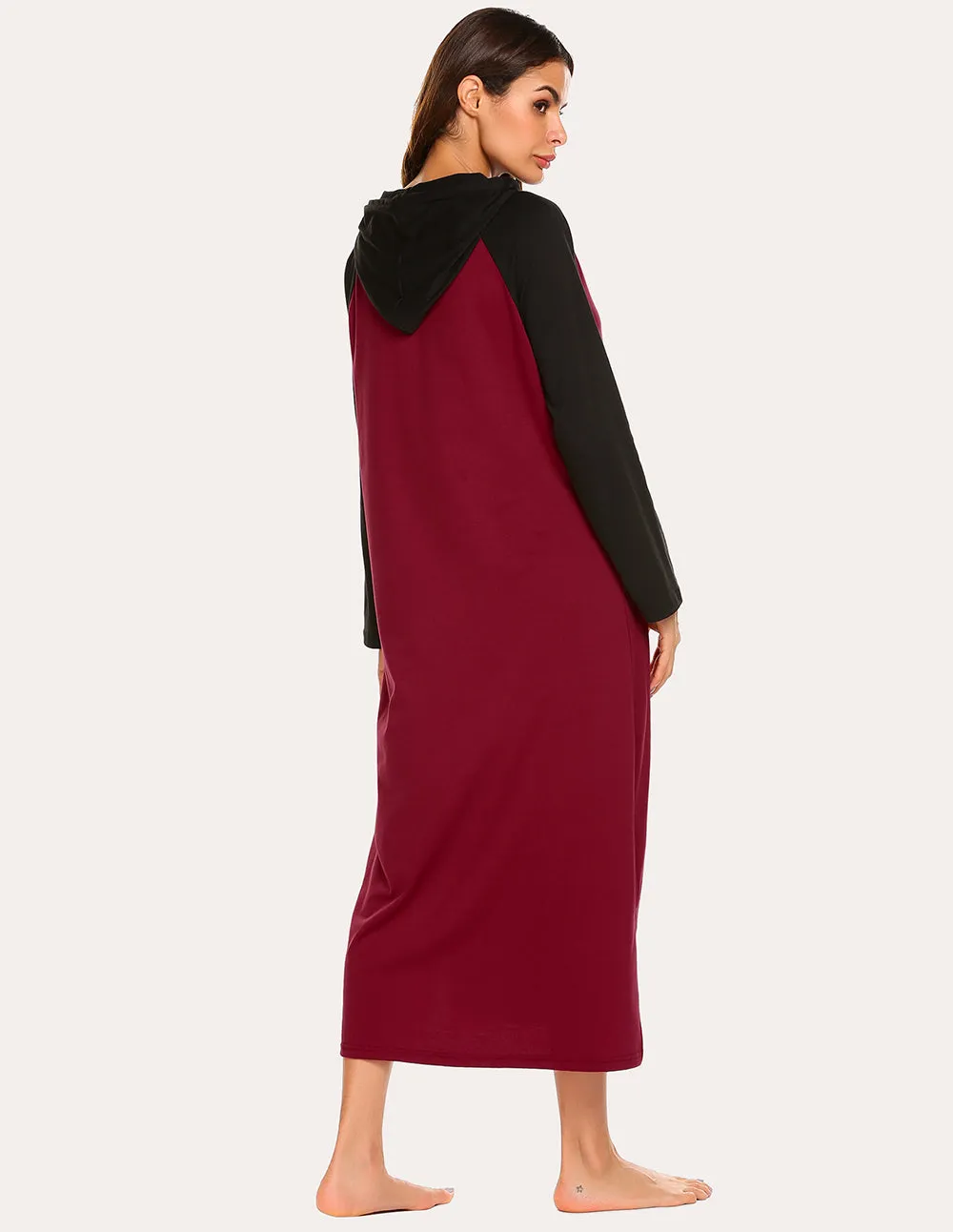Ekouaer Contrast Color Hooded Nightdress (US Only) sold by Ekouaer product image thumbnail 2