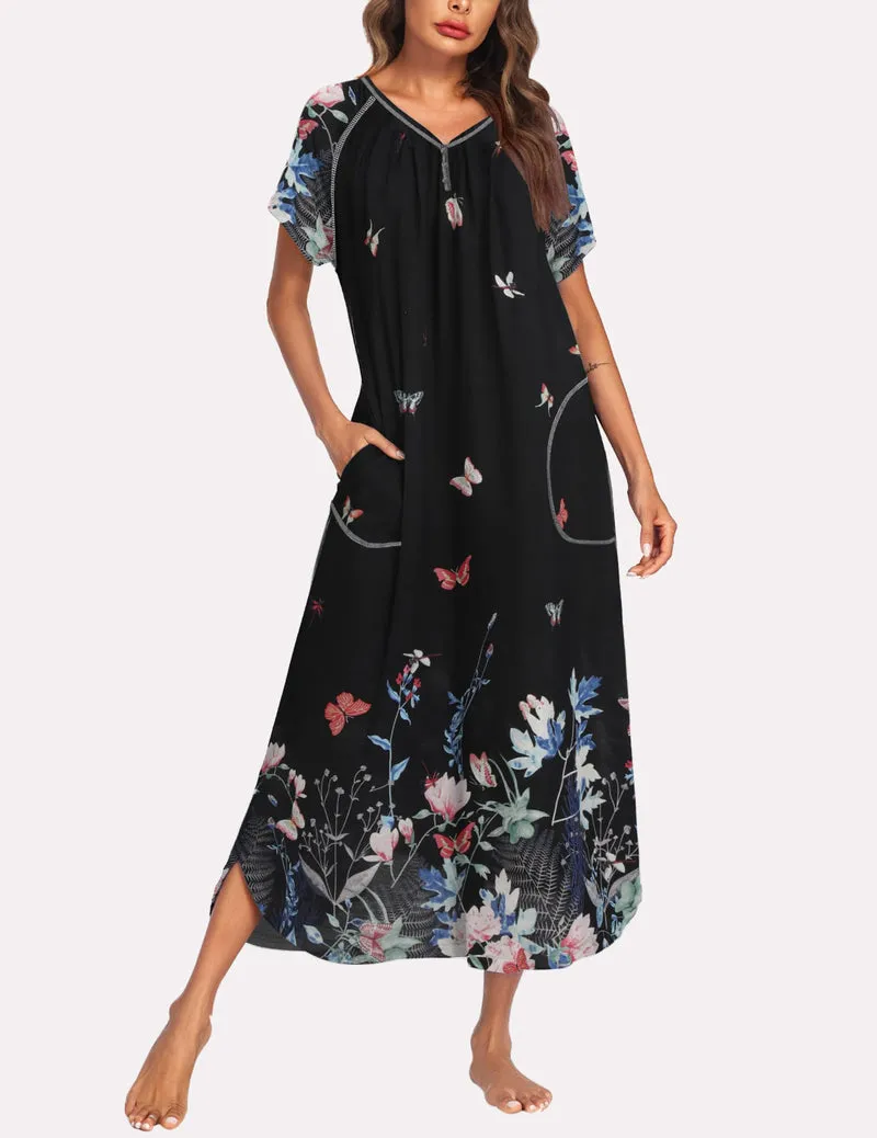 Ekouaer Patchwork Full Length Sleep Dress (US Only) sold by Ekouaer product image thumbnail 5