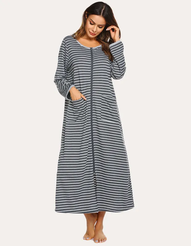 Ekouaer Striped Zipper Nightdress (US Only) sold by Ekouaer