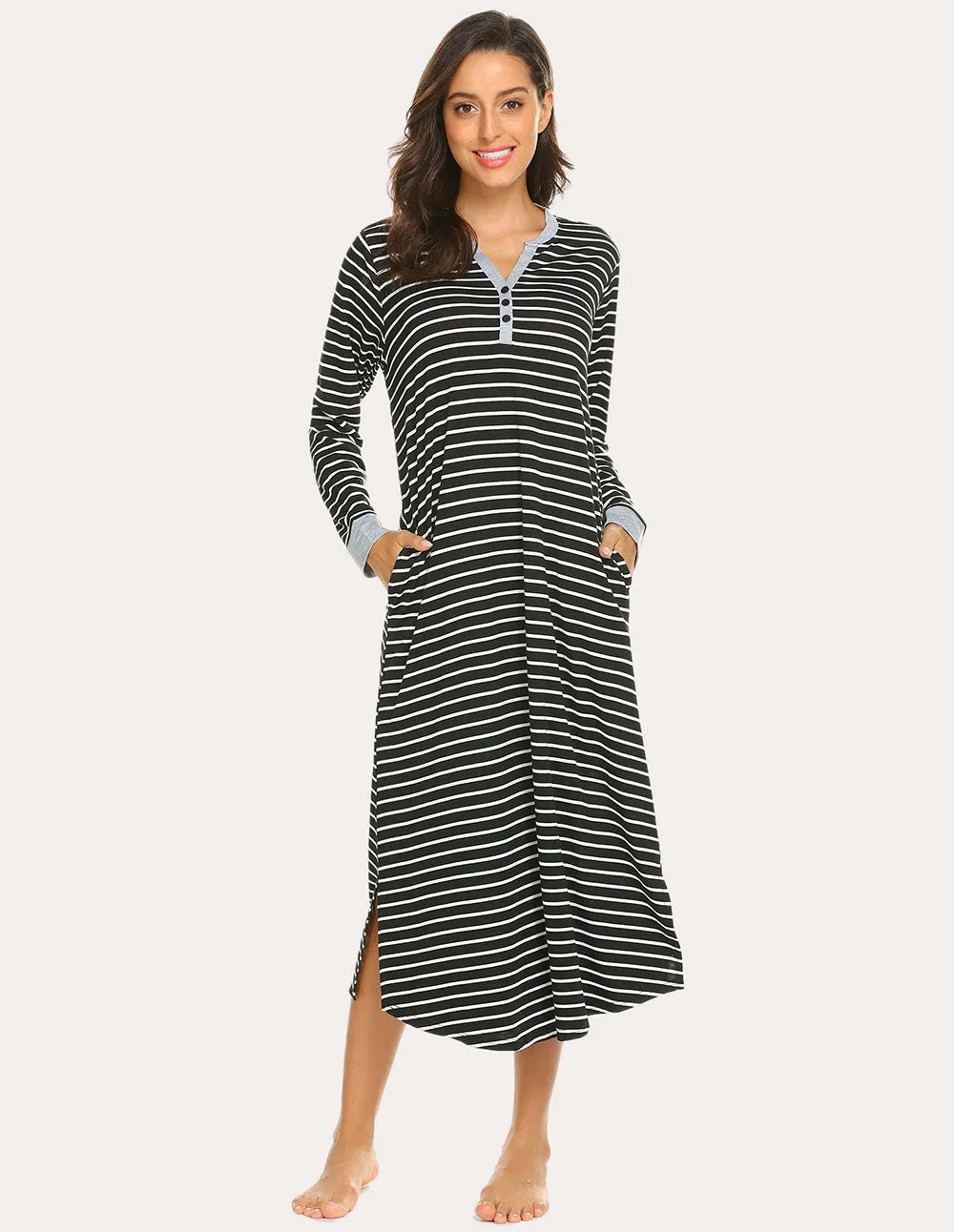 Ekouaer Striped Nightdress (US Only) sold by Ekouaer product image thumbnail 5