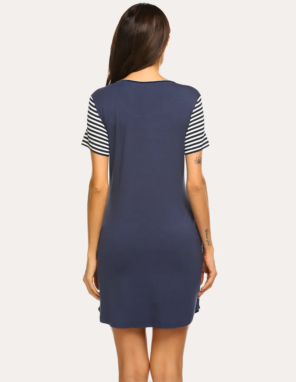 Ekouaer Striped Short Sleeve Printed Nightdress (US Only) sold by Ekouaer product image thumbnail 2