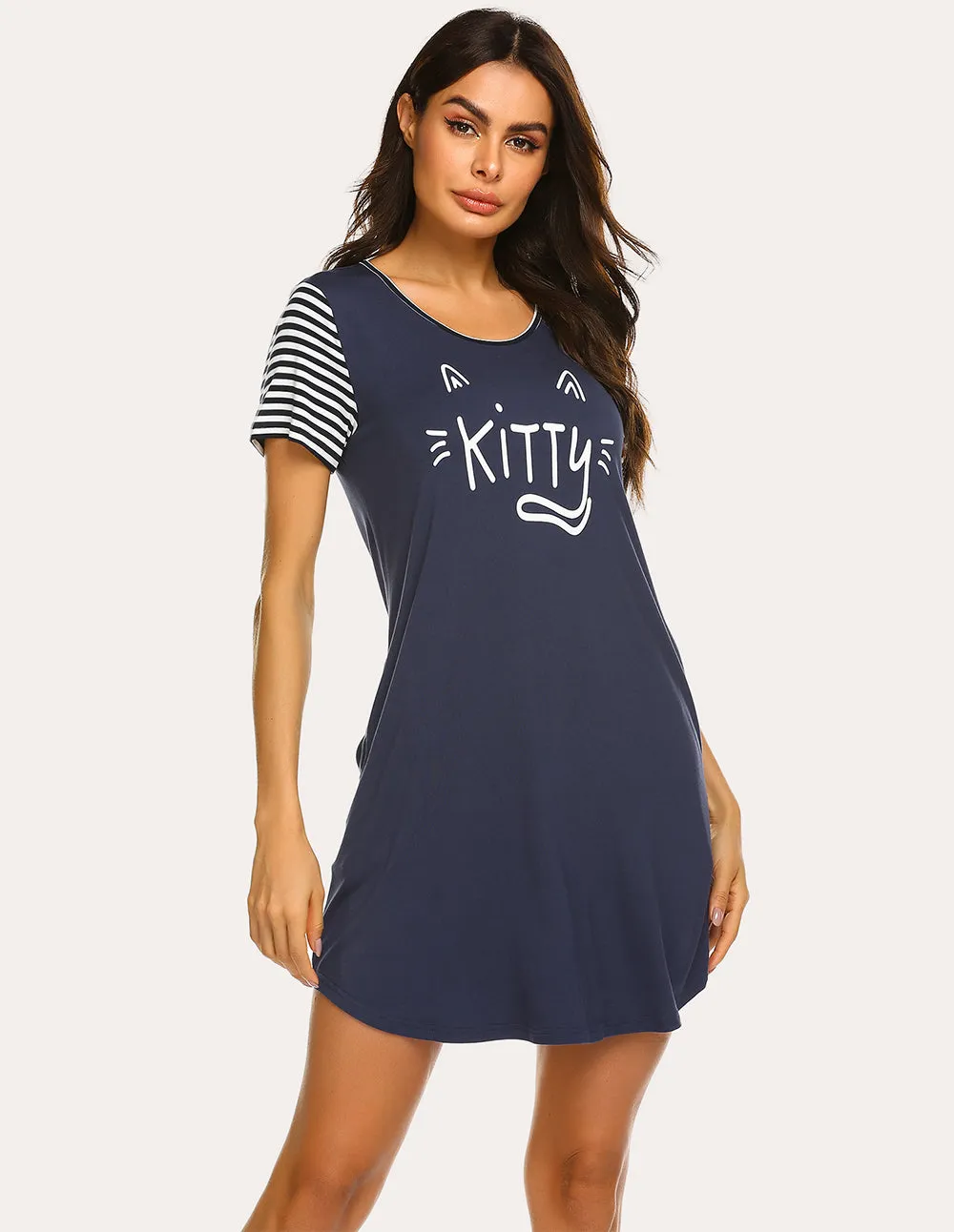 Ekouaer Striped Short Sleeve Printed Nightdress (US Only) sold by Ekouaer product image thumbnail 3