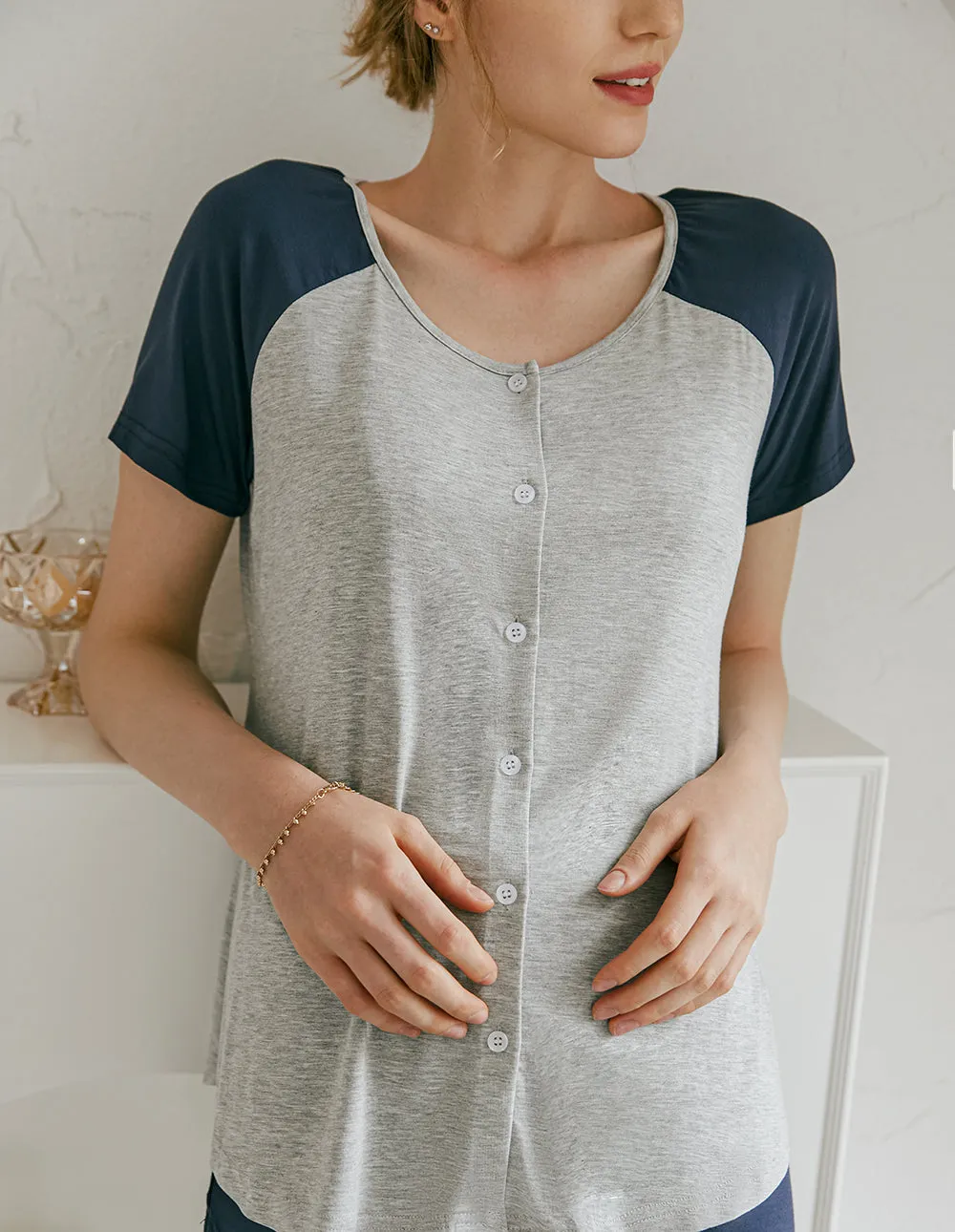 Ekouaer Contrast Color Top Shorts Loose Pajamas Set (US Only) sold by Ekouaer product image thumbnail 5