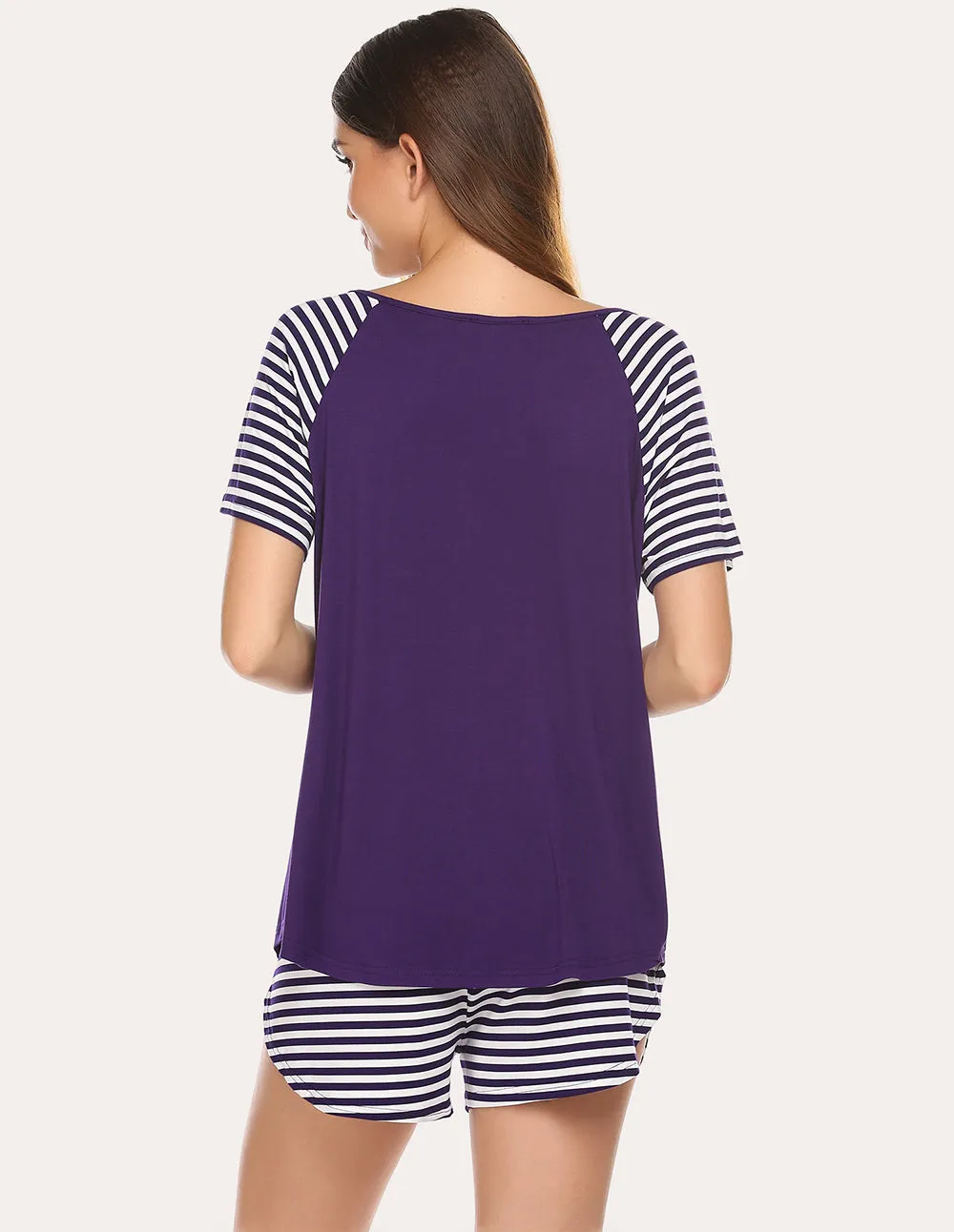 Ekouaer Contrast Color Top Shorts Loose Pajamas Set (US Only) sold by Ekouaer product image thumbnail 2