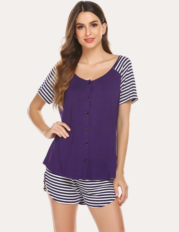 Ekouaer Contrast Color Top Shorts Loose Pajamas Set (US Only) made by Ekouaer