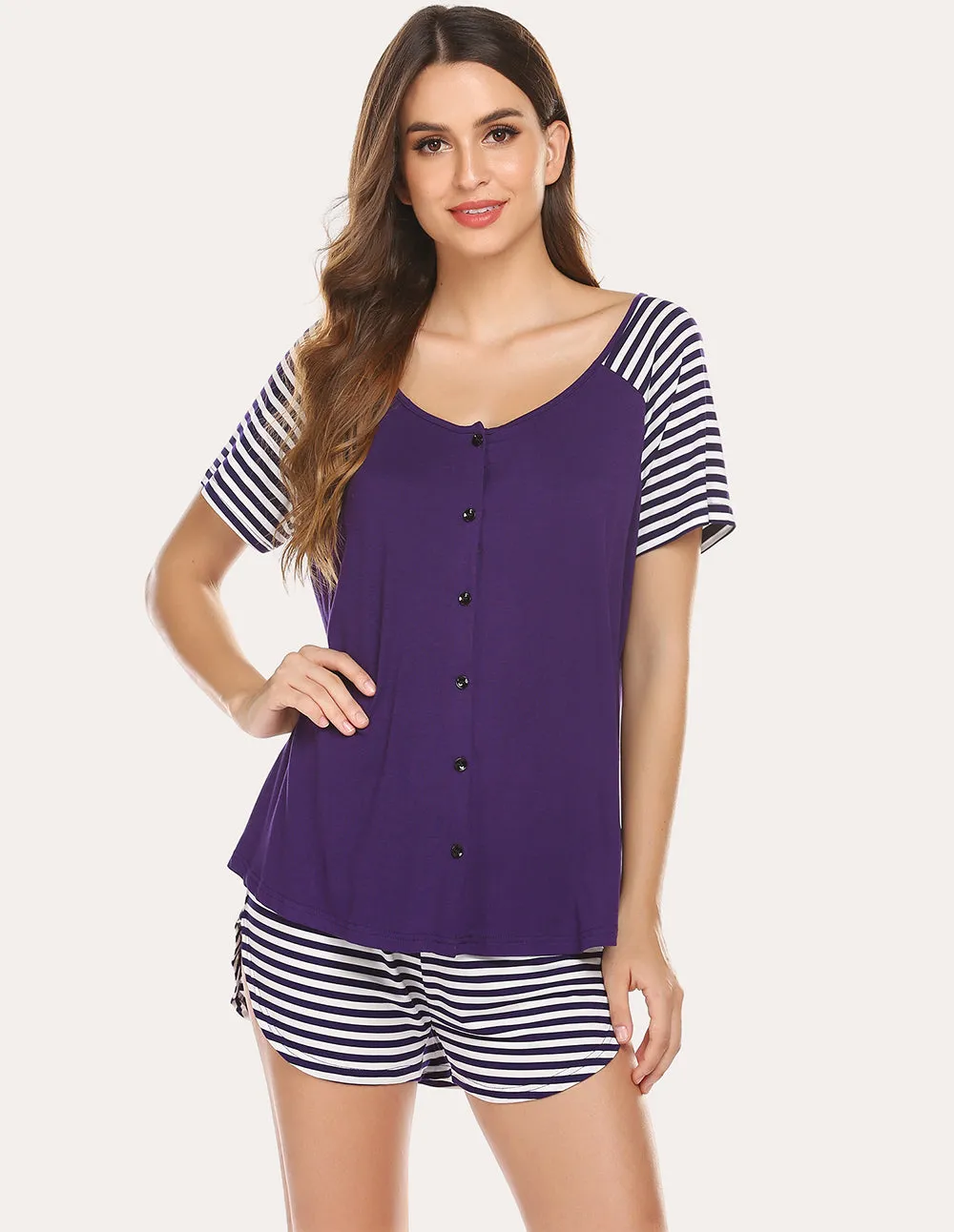 Ekouaer Contrast Color Top Shorts Loose Pajamas Set (US Only) sold by Ekouaer