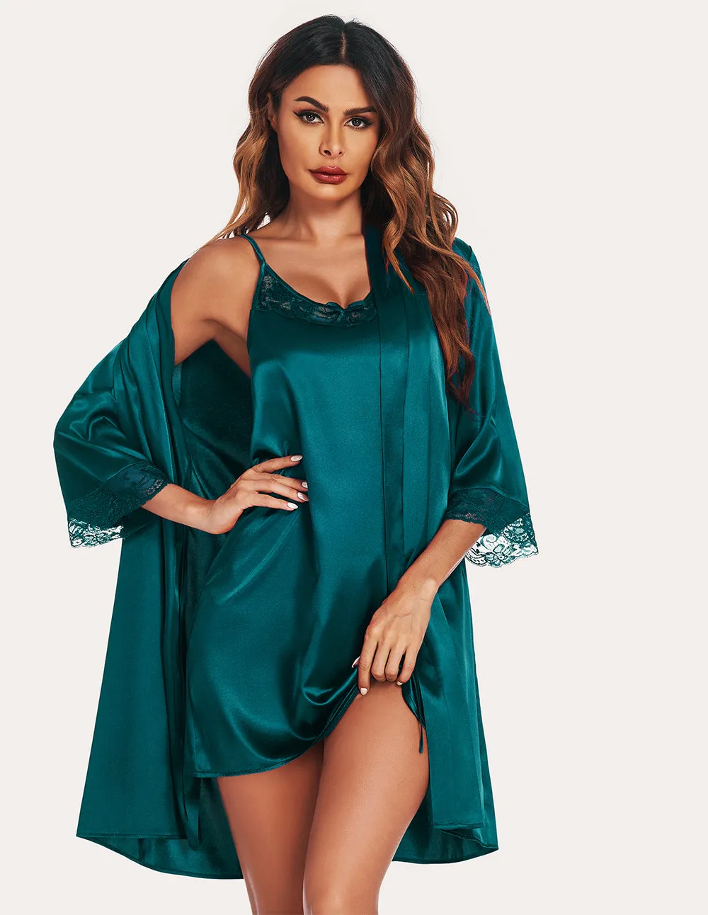 Ekouaer Satin Pajamas Cami Nightdress with Robe (US Only) sold by Ekouaer
