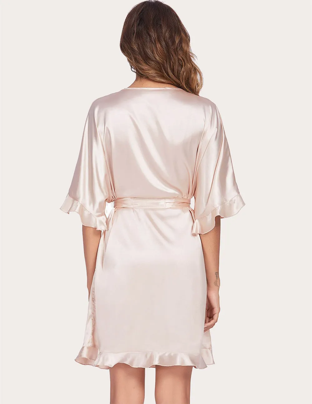 Ekouaer Ruffle Half Sleeve Satin Robe (US Only) sold by Ekouaer product image thumbnail 2