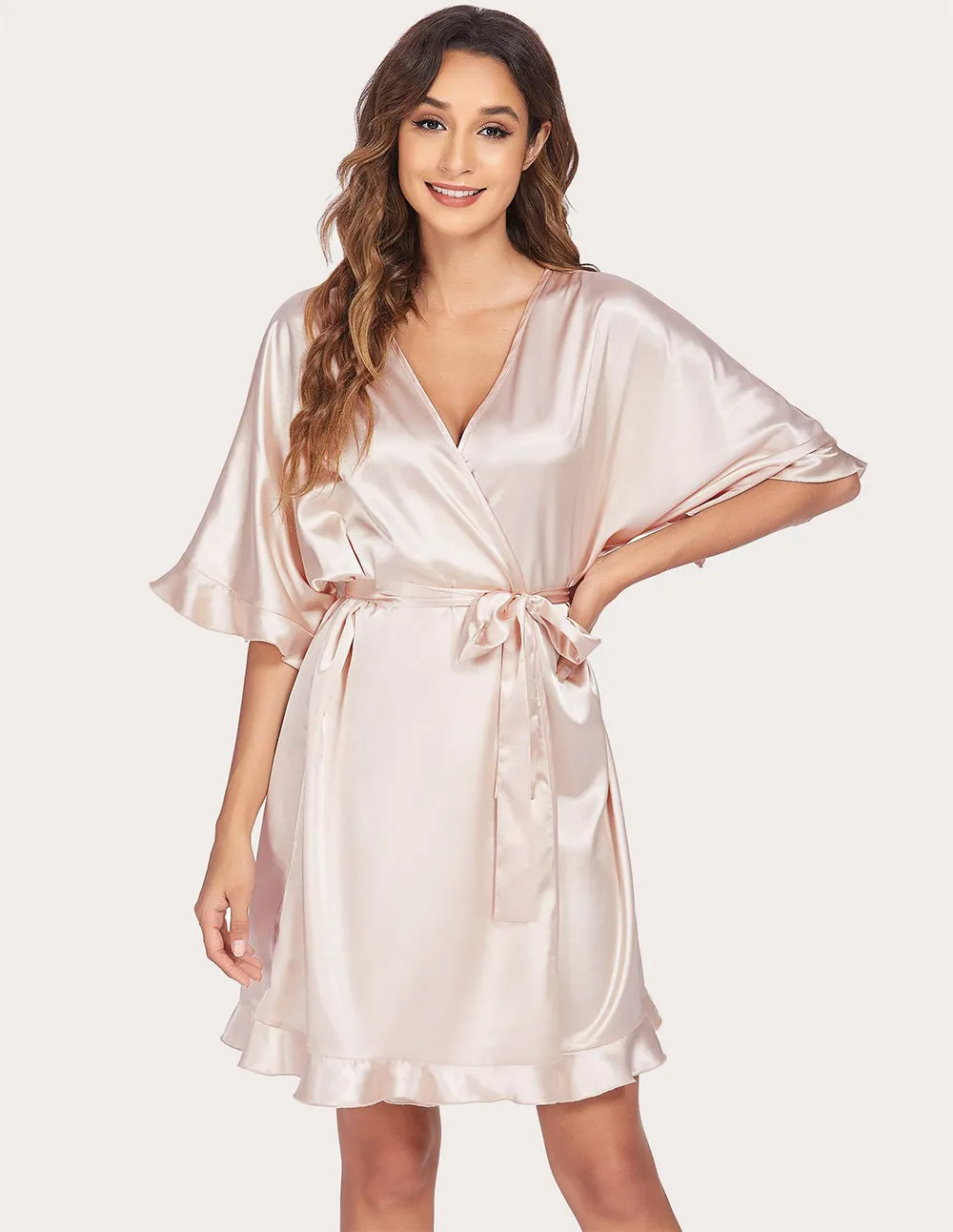 Ekouaer Ruffle Half Sleeve Satin Robe (US Only) sold by Ekouaer product image thumbnail 3