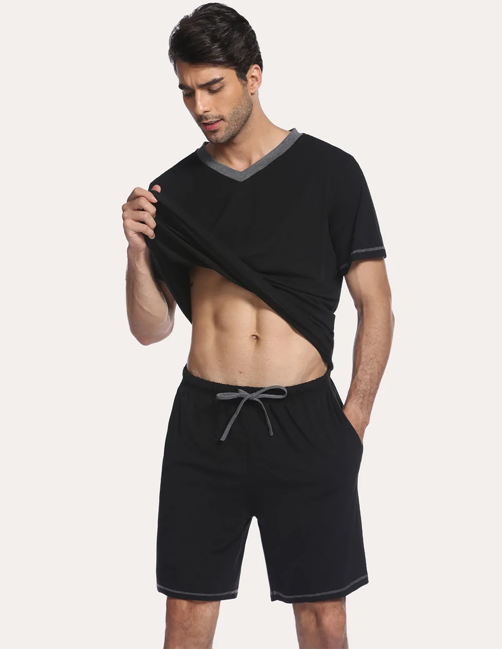 Ekouaer Men Pajamas T-shirt Shorts Set (US Only) sold by Ekouaer product image thumbnail 3