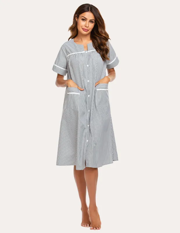 Ekouaer Embroidered Striped Nightdress (US Only) sold by Ekouaer