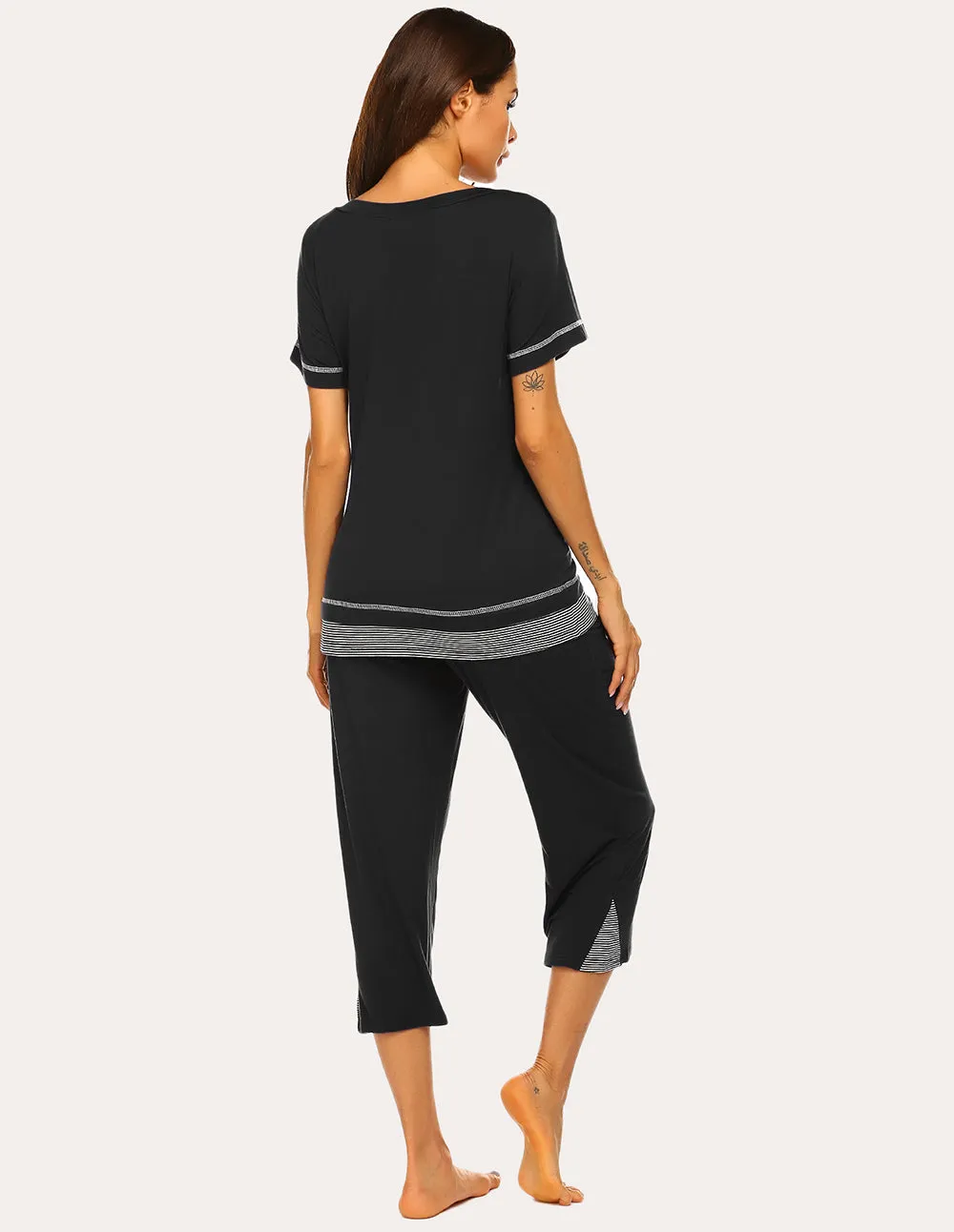 Ekouaer Striped Patchwork T-shirt Capri Pants Pajamas Set (US Only) sold by Ekouaer product image thumbnail 2