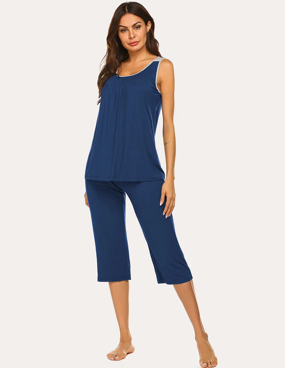 Ekouaer Moisture Wicking Pleated Tank Capri Pajamas Set (US Only) sold by Ekouaer product image thumbnail 4