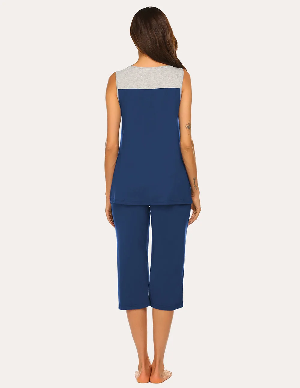 Ekouaer Moisture Wicking Pleated Tank Capri Pajamas Set (US Only) sold by Ekouaer product image thumbnail 5