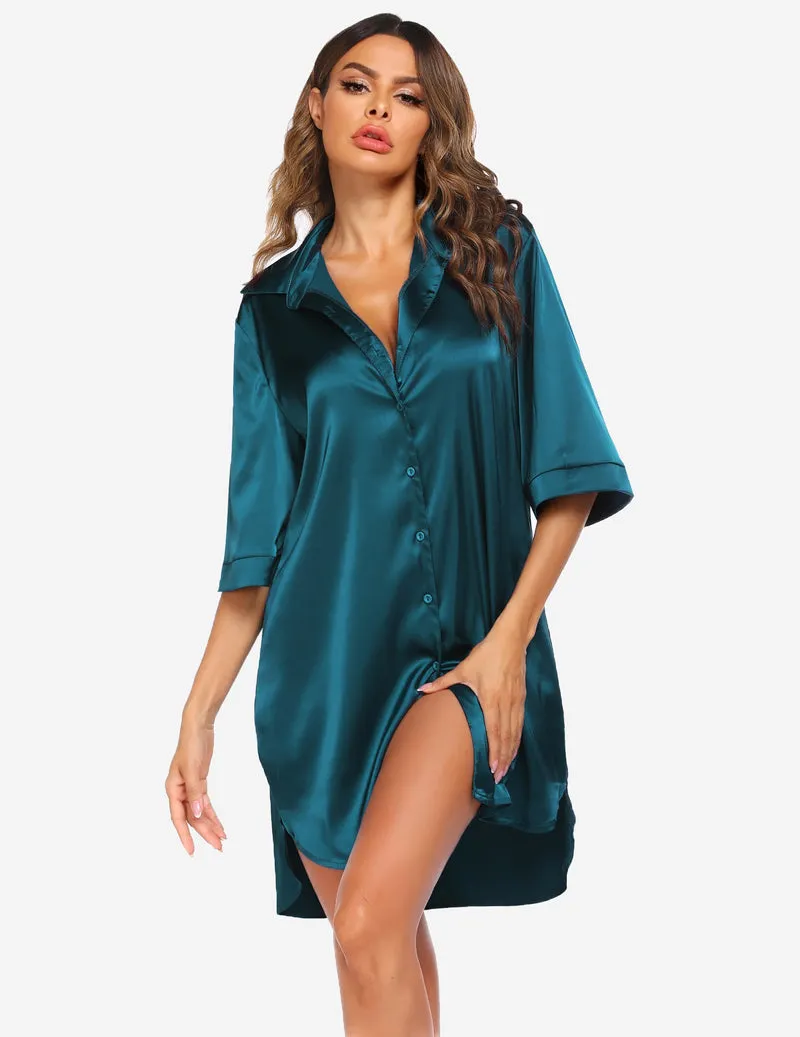 Ekouaer Boyfriend Style Sexy Silk Nightgown (US Only) sold by Ekouaer product image thumbnail 3