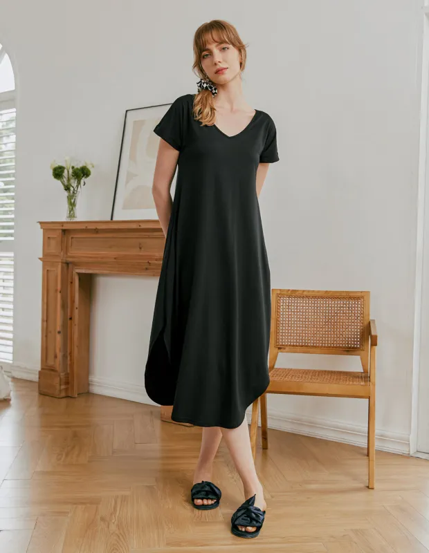 Ekouaer A-Line Split Hem Sleepwear Dress (US Only) made by Ekouaer