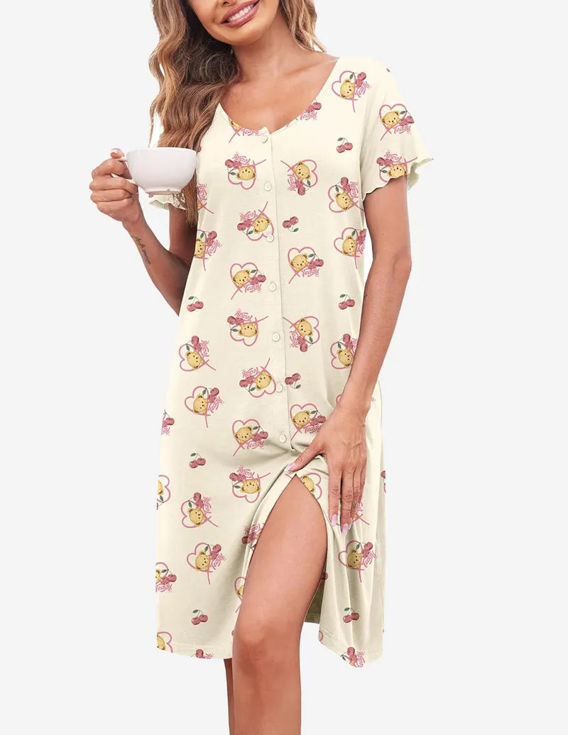 Teddy Soft Ruffle Seams Sleep Dress (US Only) sold by Ekouaer