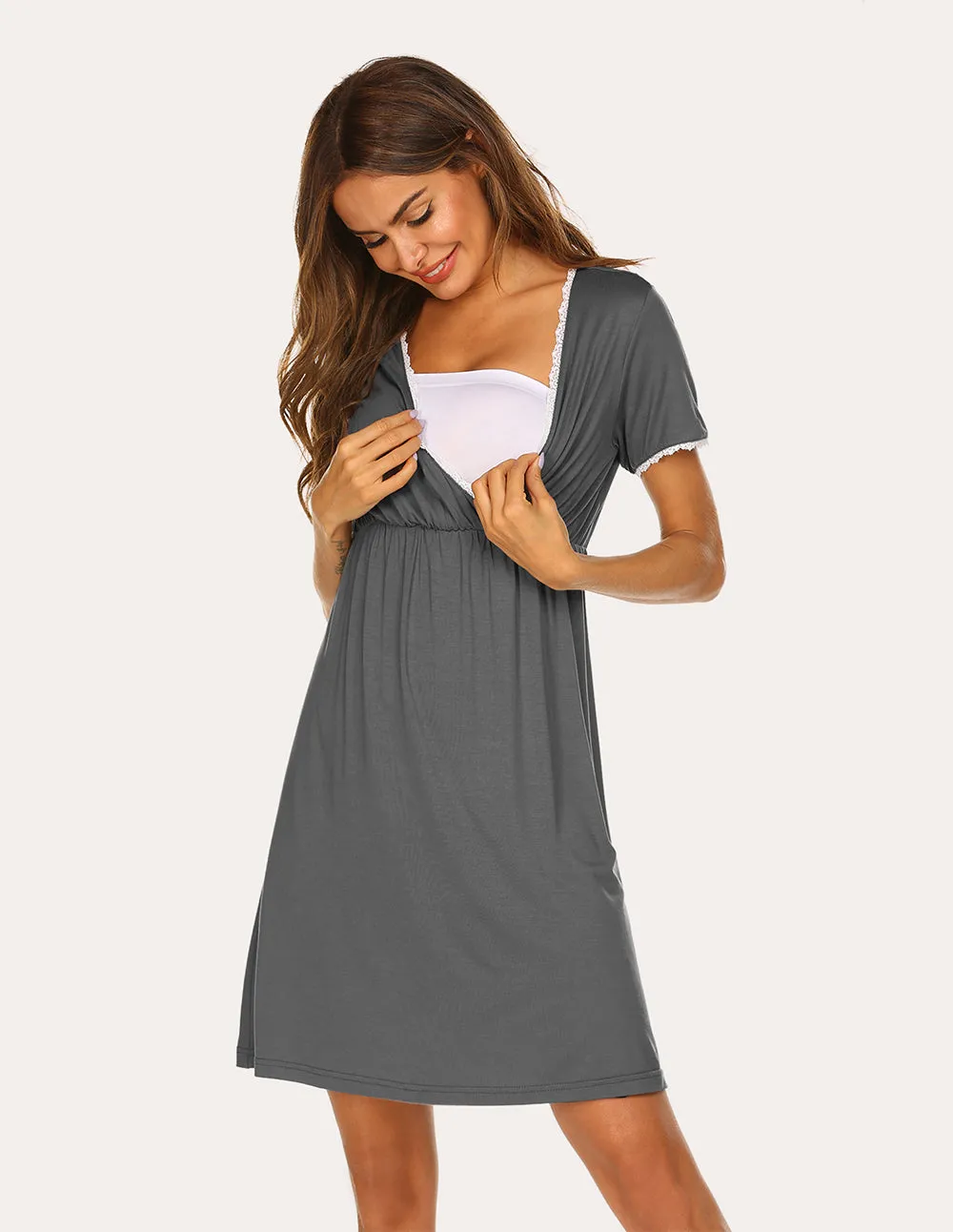 Ekouaer Lace Trim Maternity Nightdress (US Only) sold by Ekouaer product image thumbnail 4