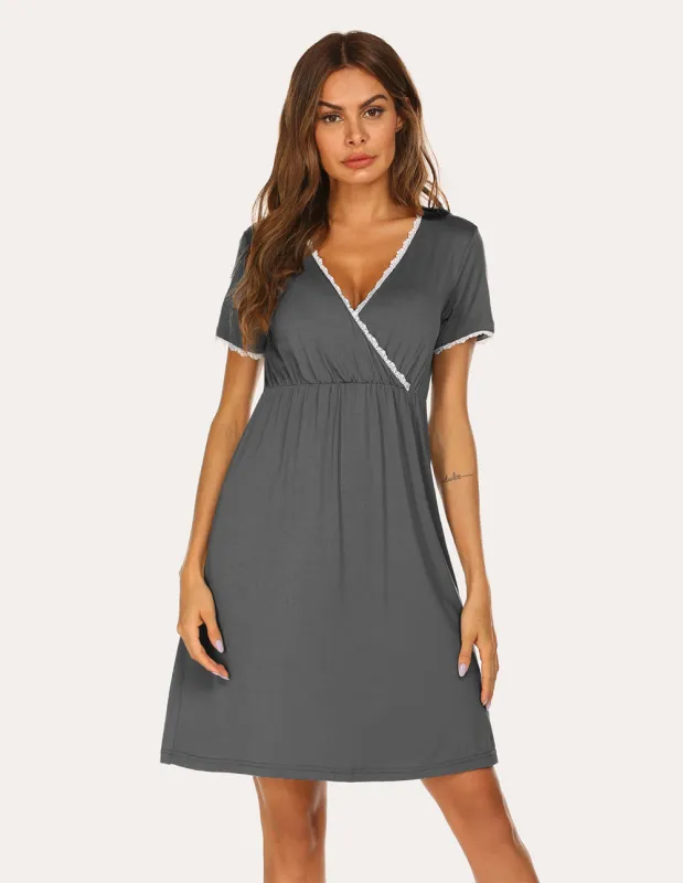 Ekouaer Lace Trim Maternity Nightdress (US Only) sold by Ekouaer