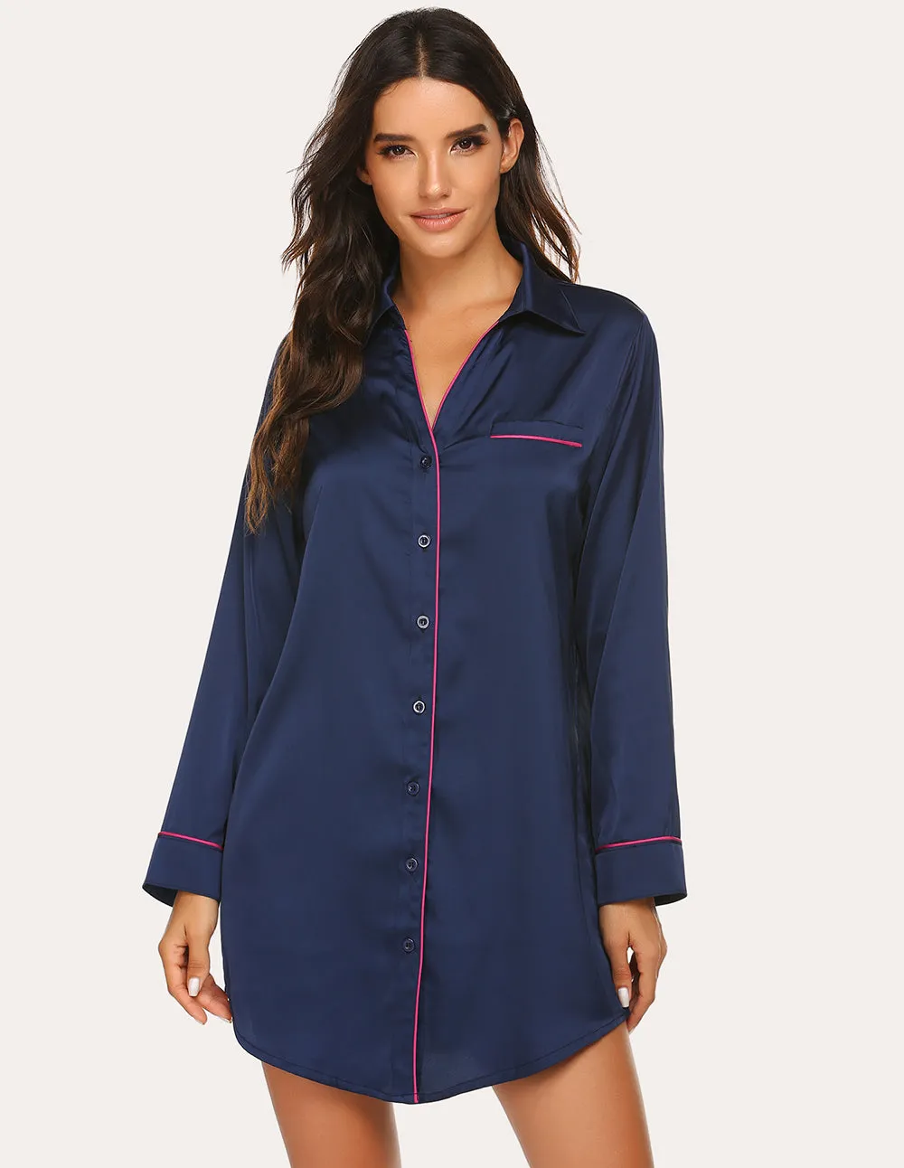 Ekouaer Boyfriend Style Satin NightShirt Nightgown (US Only) sold by Ekouaer product image thumbnail 5