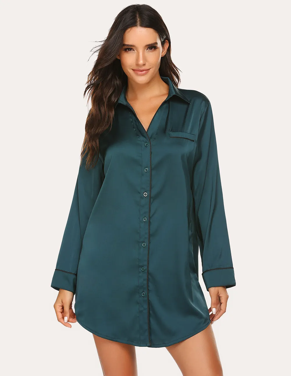 Ekouaer Boyfriend Style Satin NightShirt Nightgown (US Only) sold by Ekouaer product image thumbnail 4