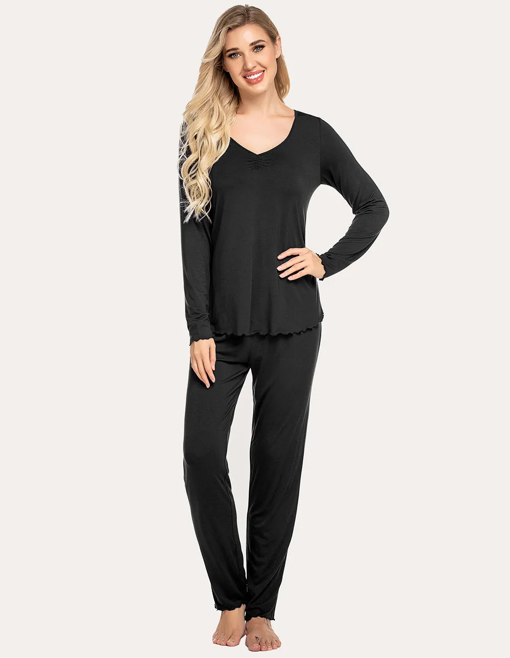Ekouaer Ruched V-Neck Pajamas Set (US Only) sold by Ekouaer product image thumbnail 4
