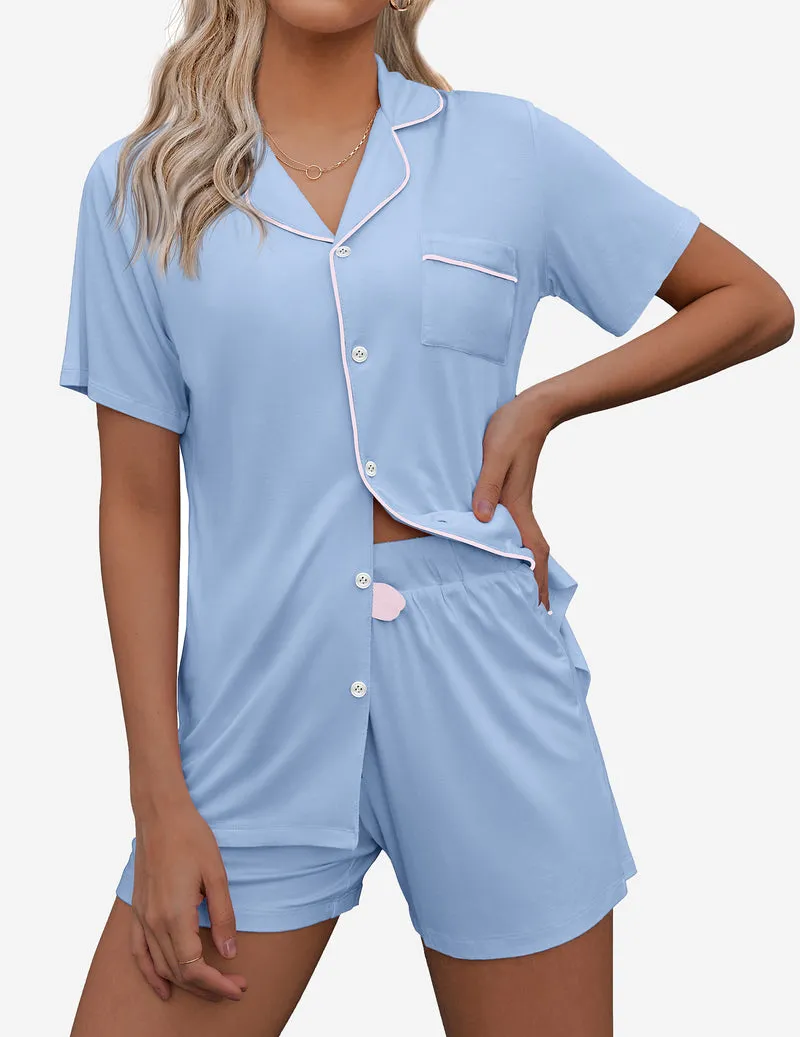 Ekouaer Contrast Piping Pocket Patched Pajama Set (US Only) sold by Ekouaer product image thumbnail 3