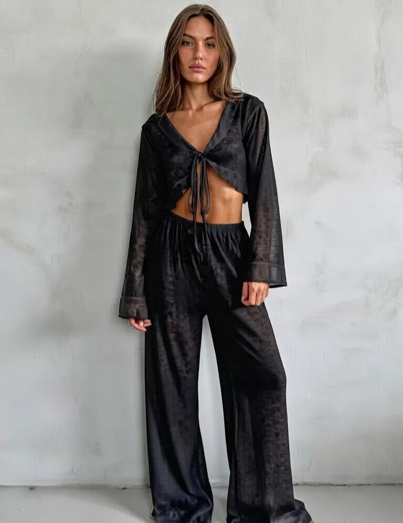 Knitted Long Pants Lazy Pajamas Loungewear Set sold by Ekouaer product image thumbnail 5