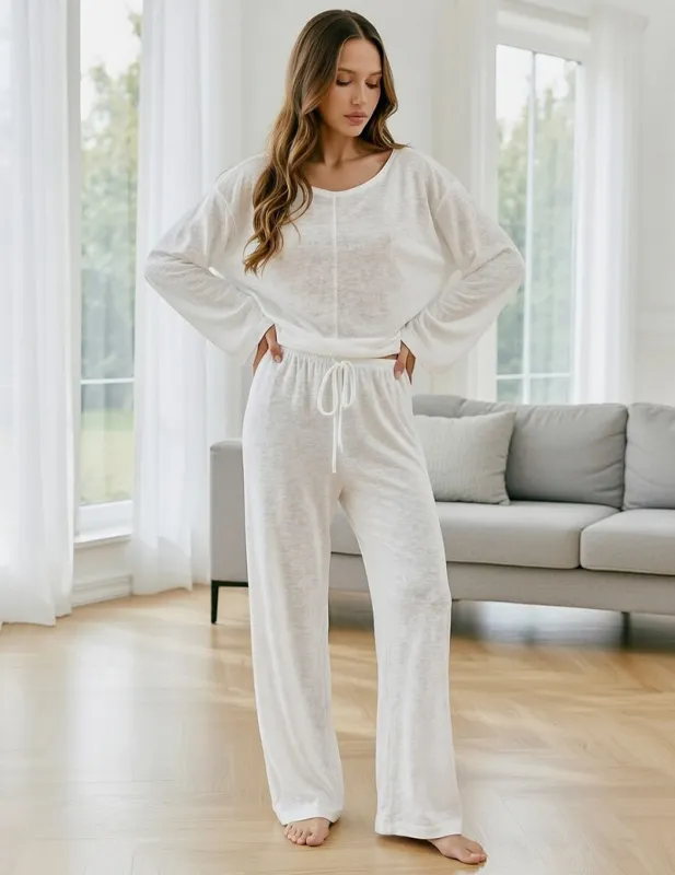 Comfort Knitted Pajamas Soft Loungewear Set made by Ekouaer