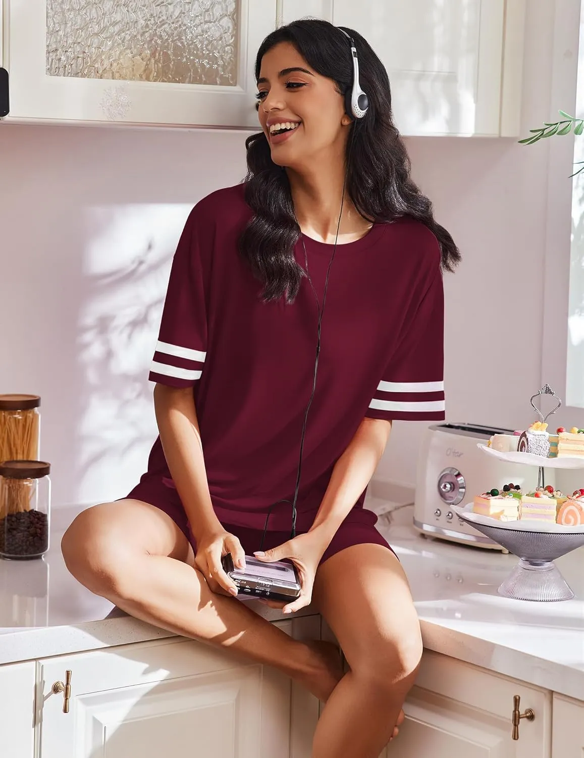 2 Piece Lounge Set Casual Oversized Tops Shorts Set sold by Ekouaer product image thumbnail 4