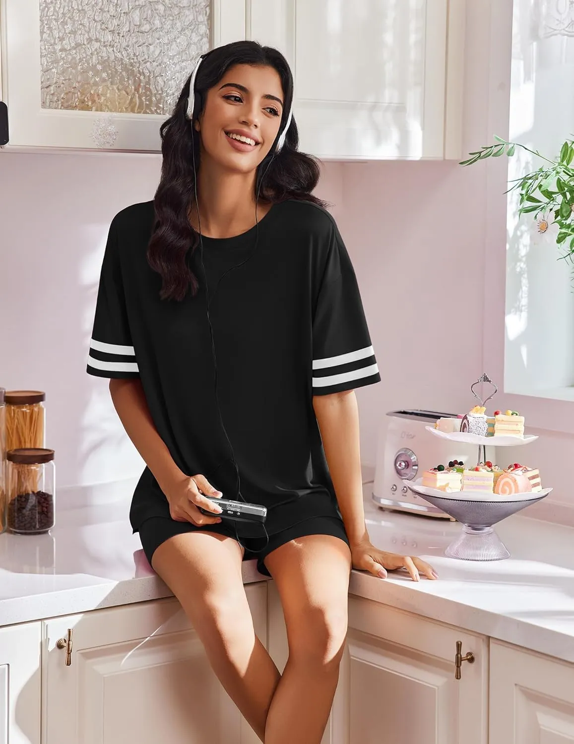 2 Piece Lounge Set Casual Oversized Tops Shorts Set sold by Ekouaer product image thumbnail 2