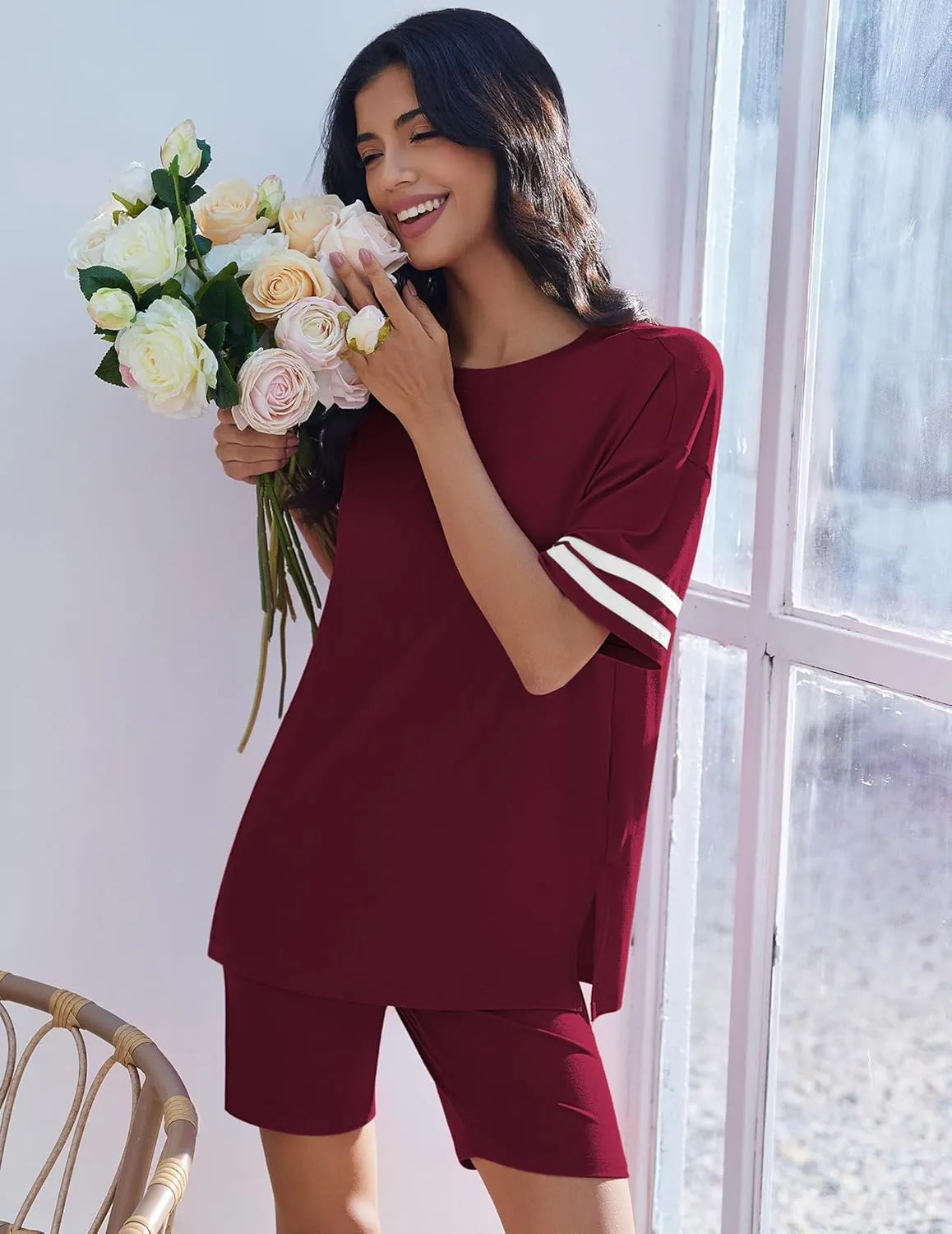 2 Piece Lounge Set Casual Oversized Tops Shorts Set sold by Ekouaer product image thumbnail 5