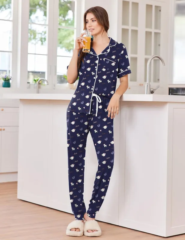 Button Down Pjs Soft Comfy Nightwear with Jogger Pants sold by Ekouaer