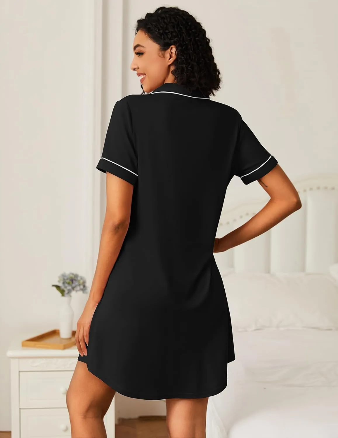 Bamboo Viscose Sleep Shirts Button Down Night Dress sold by Ekouaer product image thumbnail 4