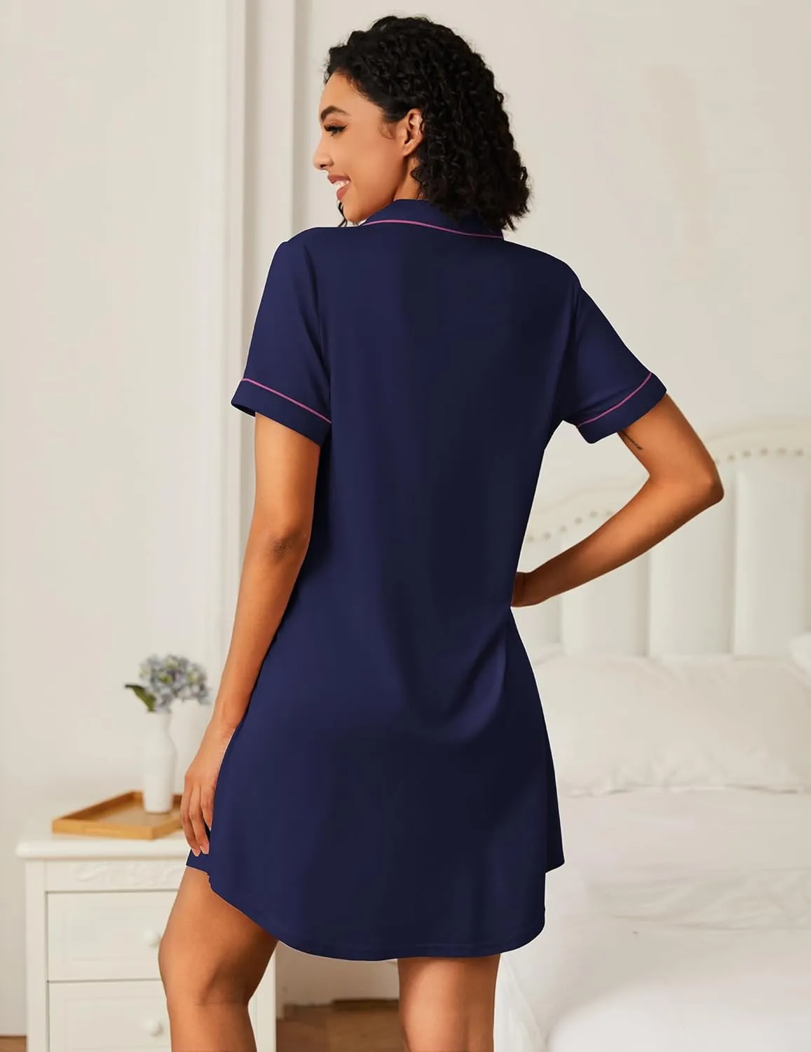 Bamboo Viscose Sleep Shirts Button Down Night Dress sold by Ekouaer product image thumbnail 2