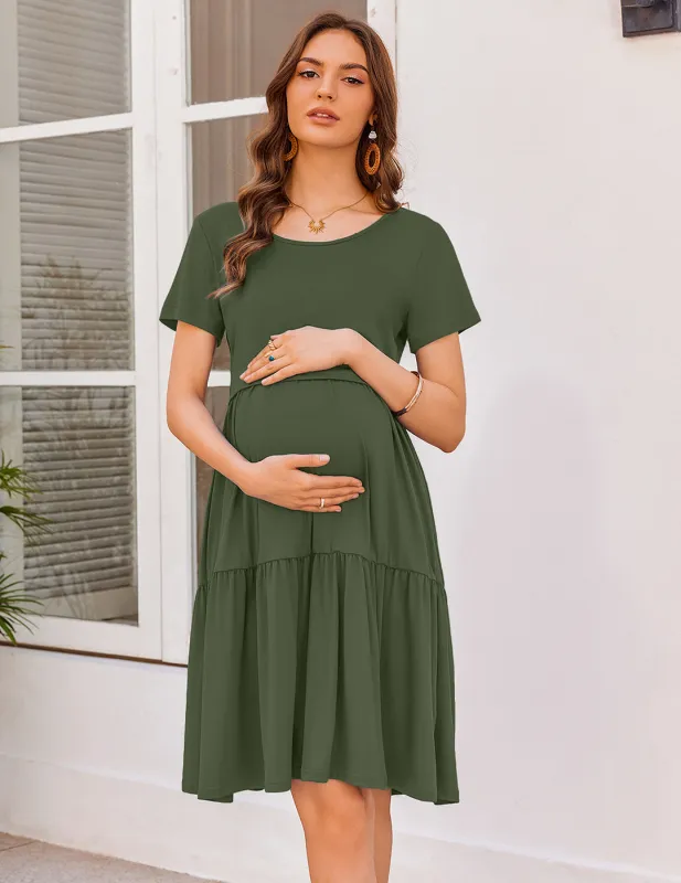 Ekouaer Breastfeeding Knee Length Maternity Dresses made by Ekouaer
