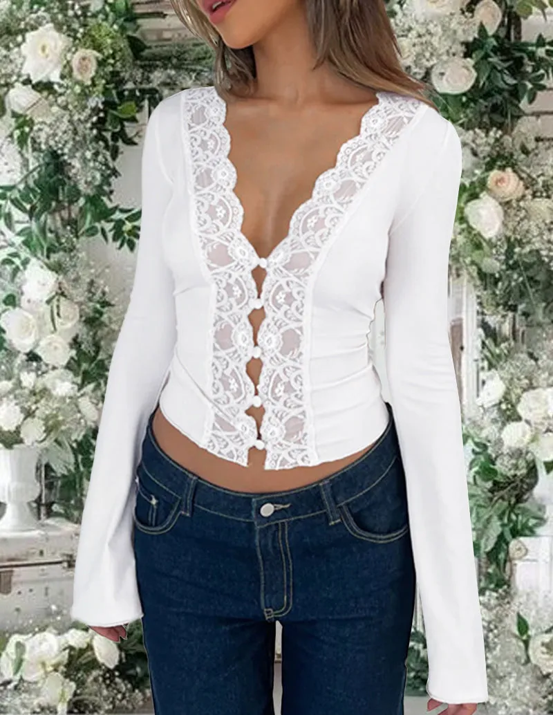 Elegant Floral Lace Trim Top sold by Ekouaer product image thumbnail 5