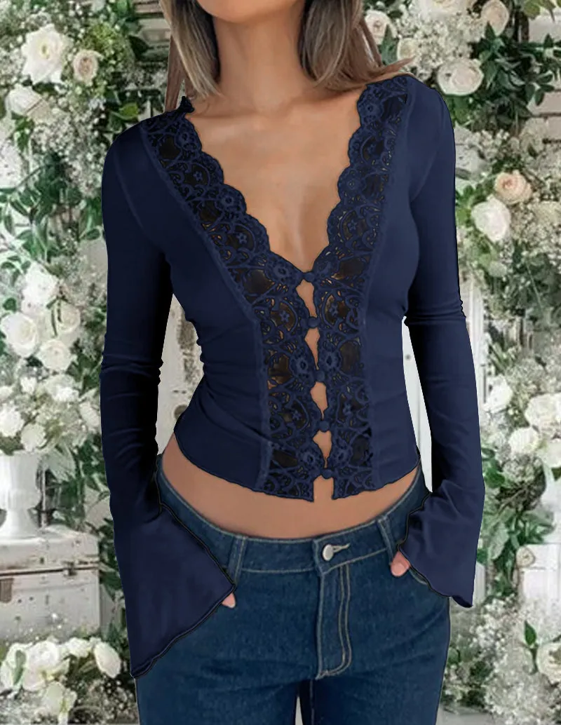 Elegant Floral Lace Trim Top sold by Ekouaer product image thumbnail 4