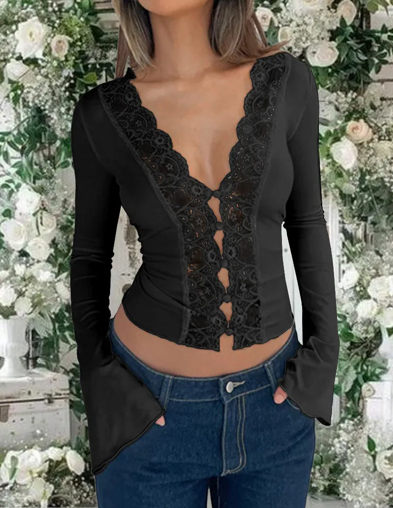 Elegant Floral Lace Trim Top sold by Ekouaer product image thumbnail 2