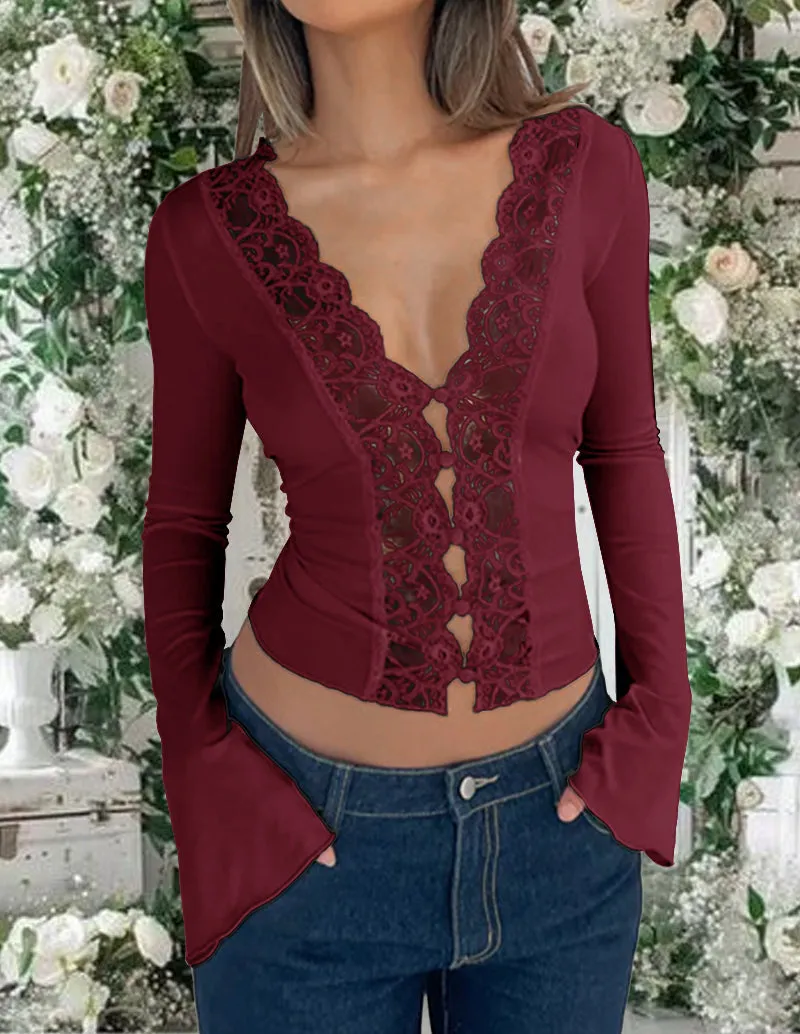 Elegant Floral Lace Trim Top sold by Ekouaer product image thumbnail 3