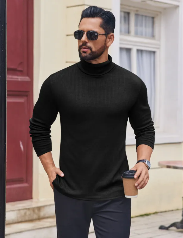 Mens Turtleneck Shirts Ribbed Lightweight Sweater made by Ekouaer