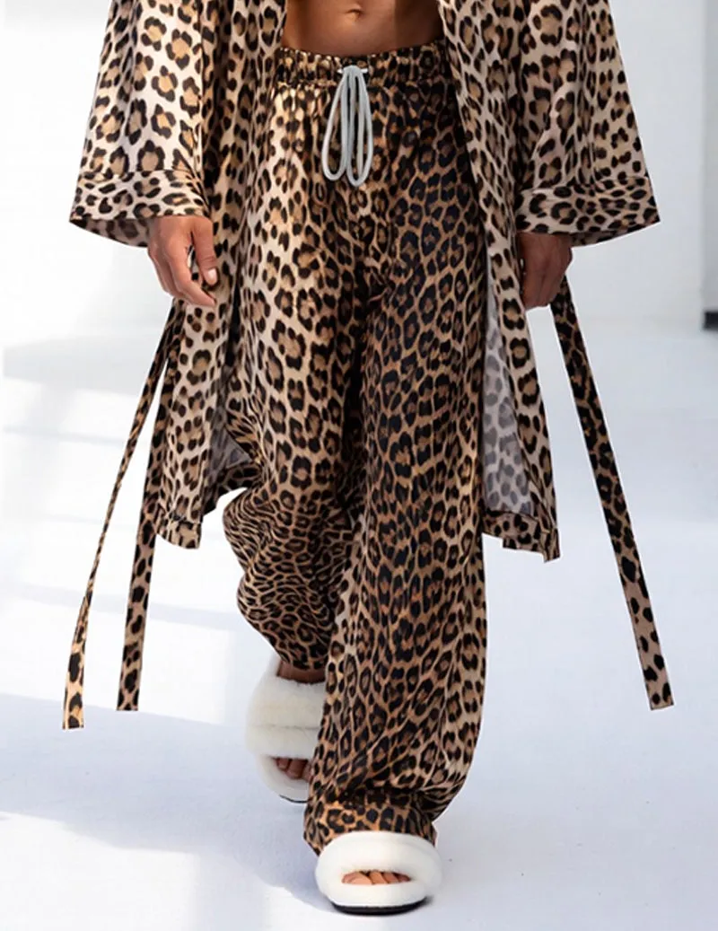 Men's Full Leopard Long Kimono Robe & Wide-Leg Lounge Pants Set sold by Ekouaer product image thumbnail 2