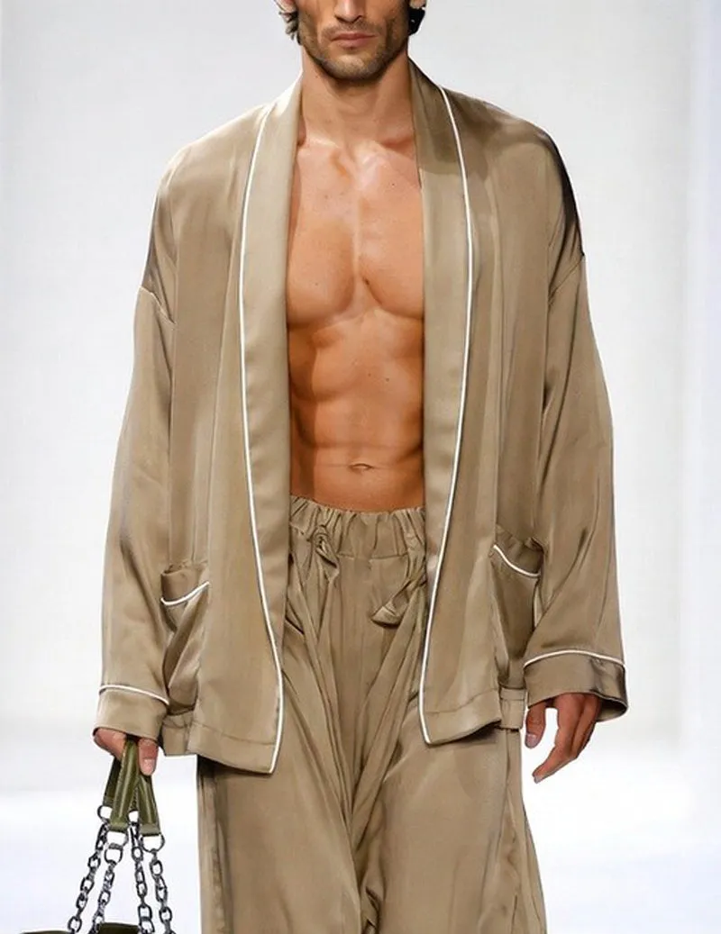 Men's Open-Front Kimono Robe & Wide-Leg Lounge Pants Set sold by Ekouaer product image thumbnail 2