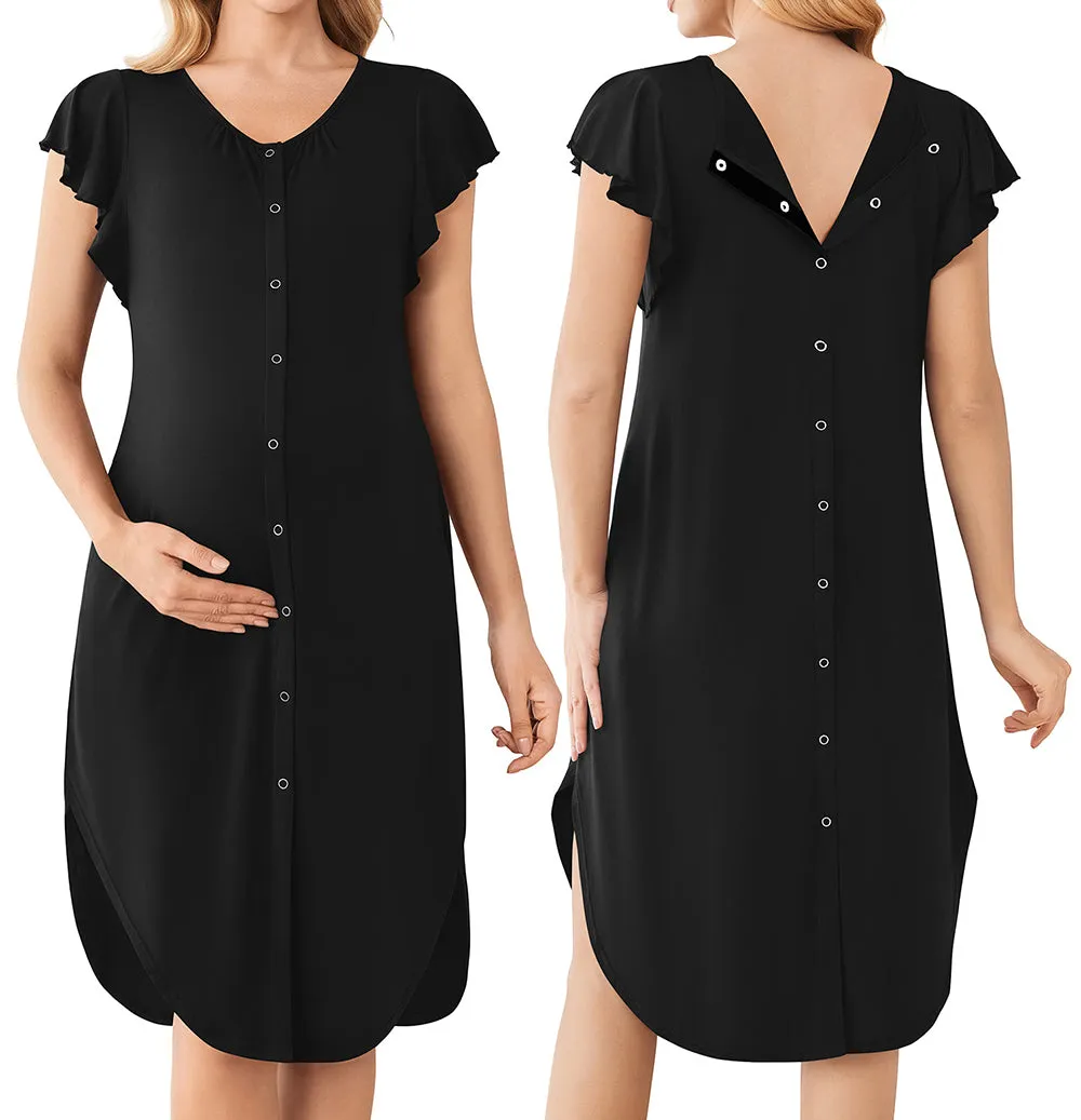 Ekouaer Labor and Delivery Gown 3 in 1 Nursing/Hospital/Breastfeeding/Maternity Flying Short Sleeve Nightgown sold by Ekouaer product image thumbnail 2