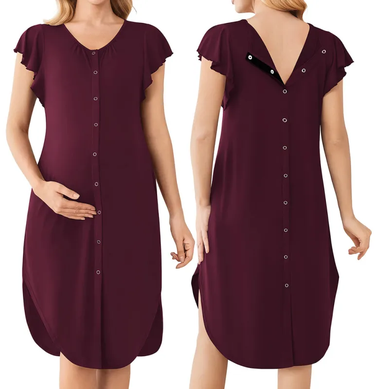 Ekouaer Labor and Delivery Gown 3 in 1 Nursing/Hospital/Breastfeeding/Maternity Flying Short Sleeve Nightgown made by Ekouaer